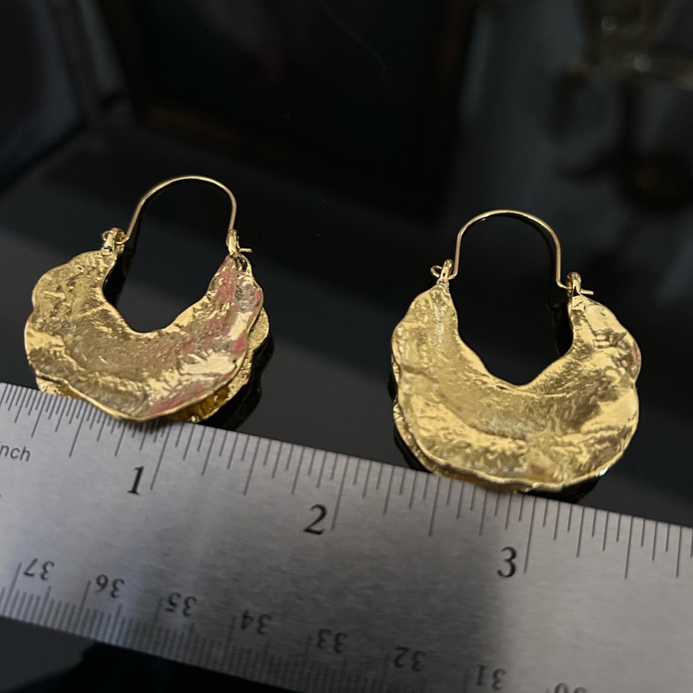 Gold Hoop Earrings with Textured Surface